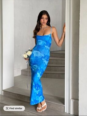 Blue Floral Cowl Maxi Dress - Women